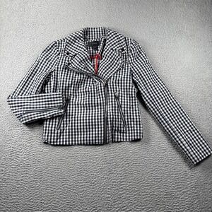 J Crew Moto Jacket Womens 2 Snaps Zippers‎ Gingham Check Adjustable Waist Cotton